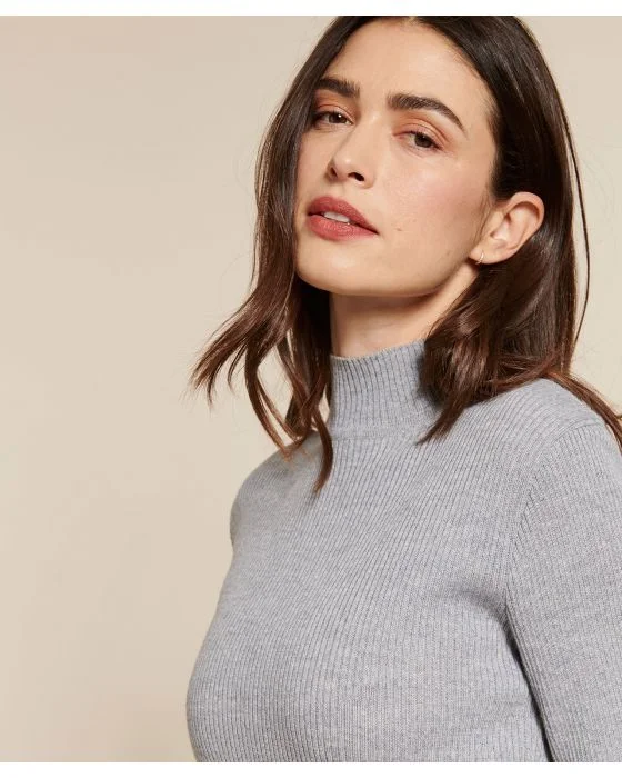 Pull col montant, 50% laine mérinos, uni et rayé