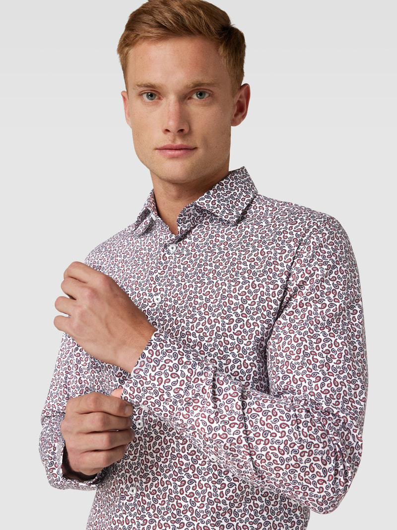 Slim Fit Business-Hemd mit Paisley-Muster in marineblau