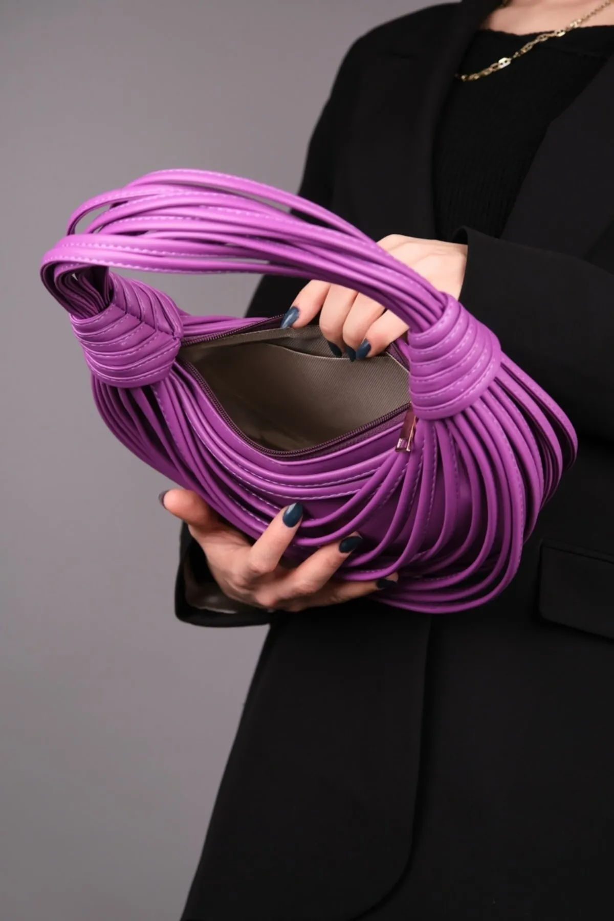 Luvi  Via Lila gerippte Damenhandtasche