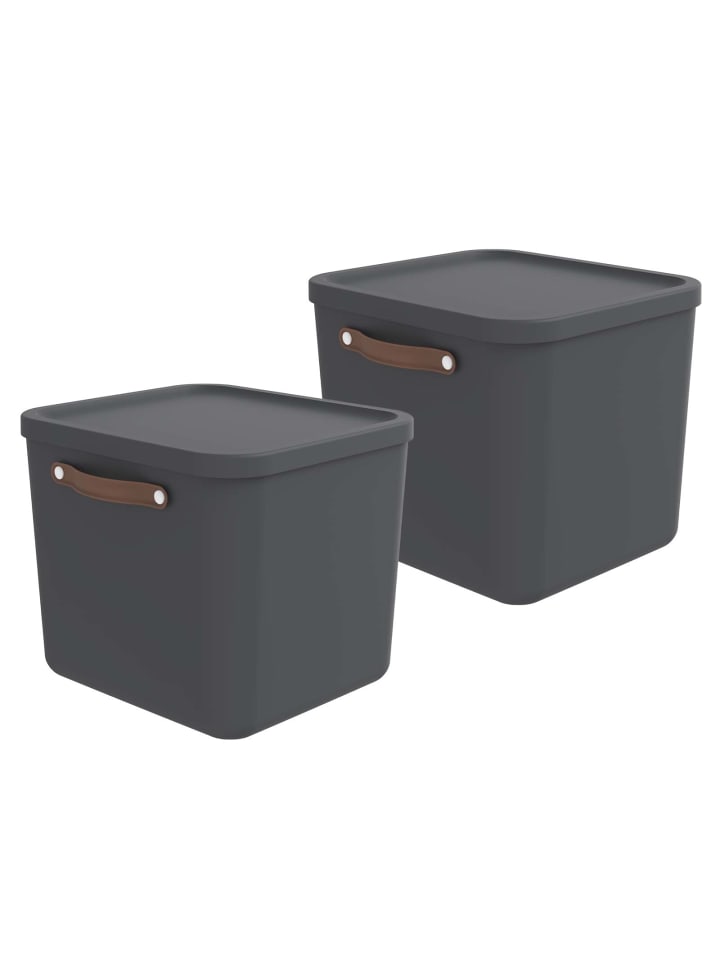 Rotho 2er-Set Aufbewahrungskiste 40l in Holzkohle schwarz ged. günstig kaufen onesize