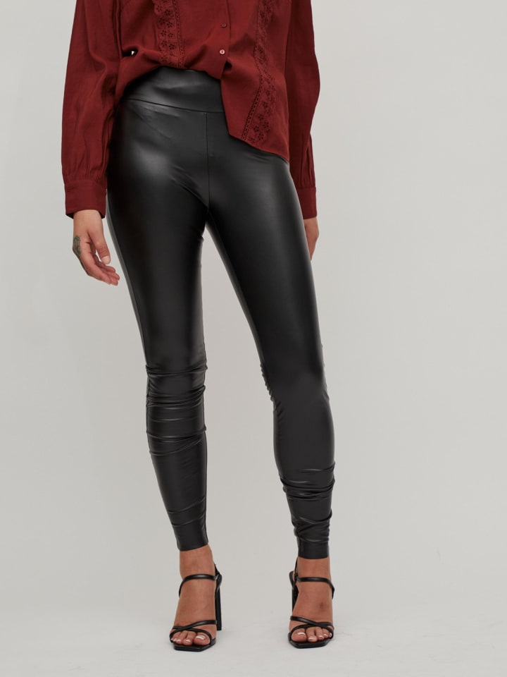 Vila PU Kunstleder Leggings High Waist Stretch Hose Beschichtet VIBARB in Schwarz günstig kaufen XL