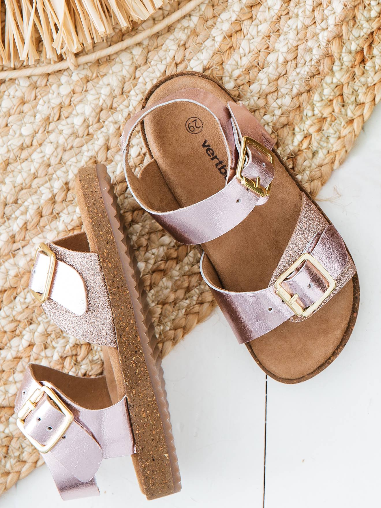 Sandales moussées cuir fille or