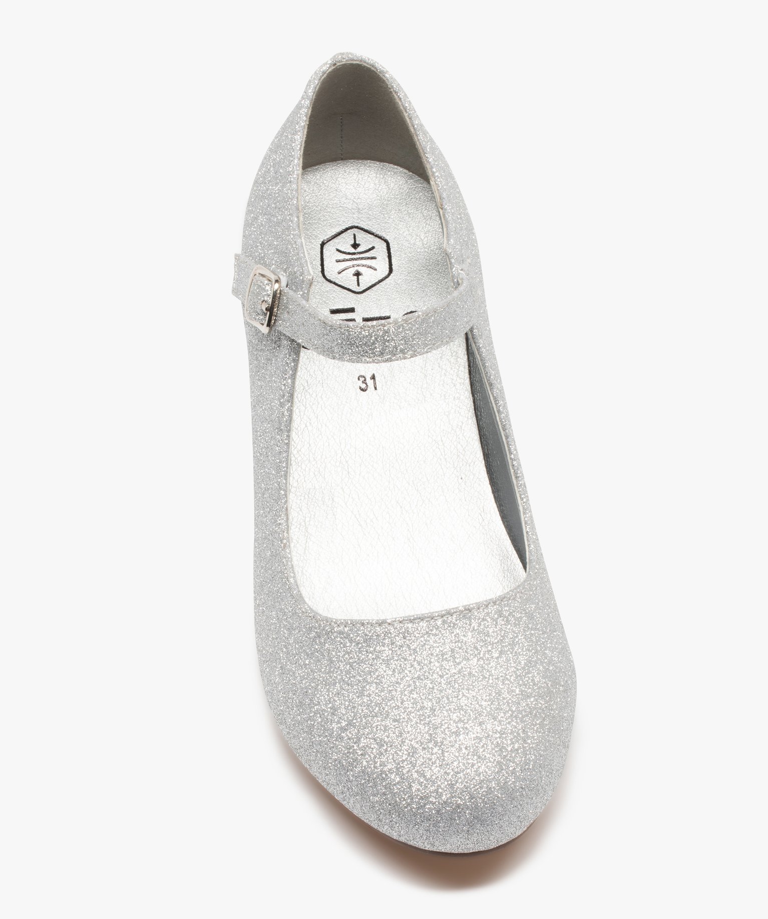 Babies fille à talon dessus pailleté et bride à boucle argent | GEMO