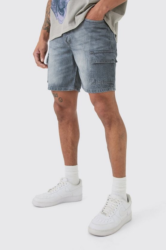 Graue Slim Cargo Jeansshorts