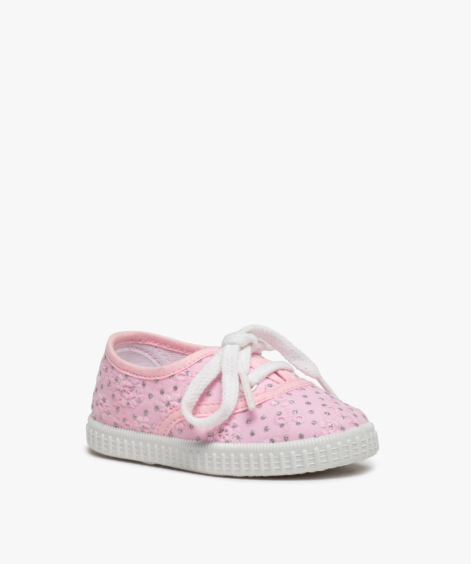 Tennis bébé fille en dentelle anglaise et pois brillants rose | GEMO