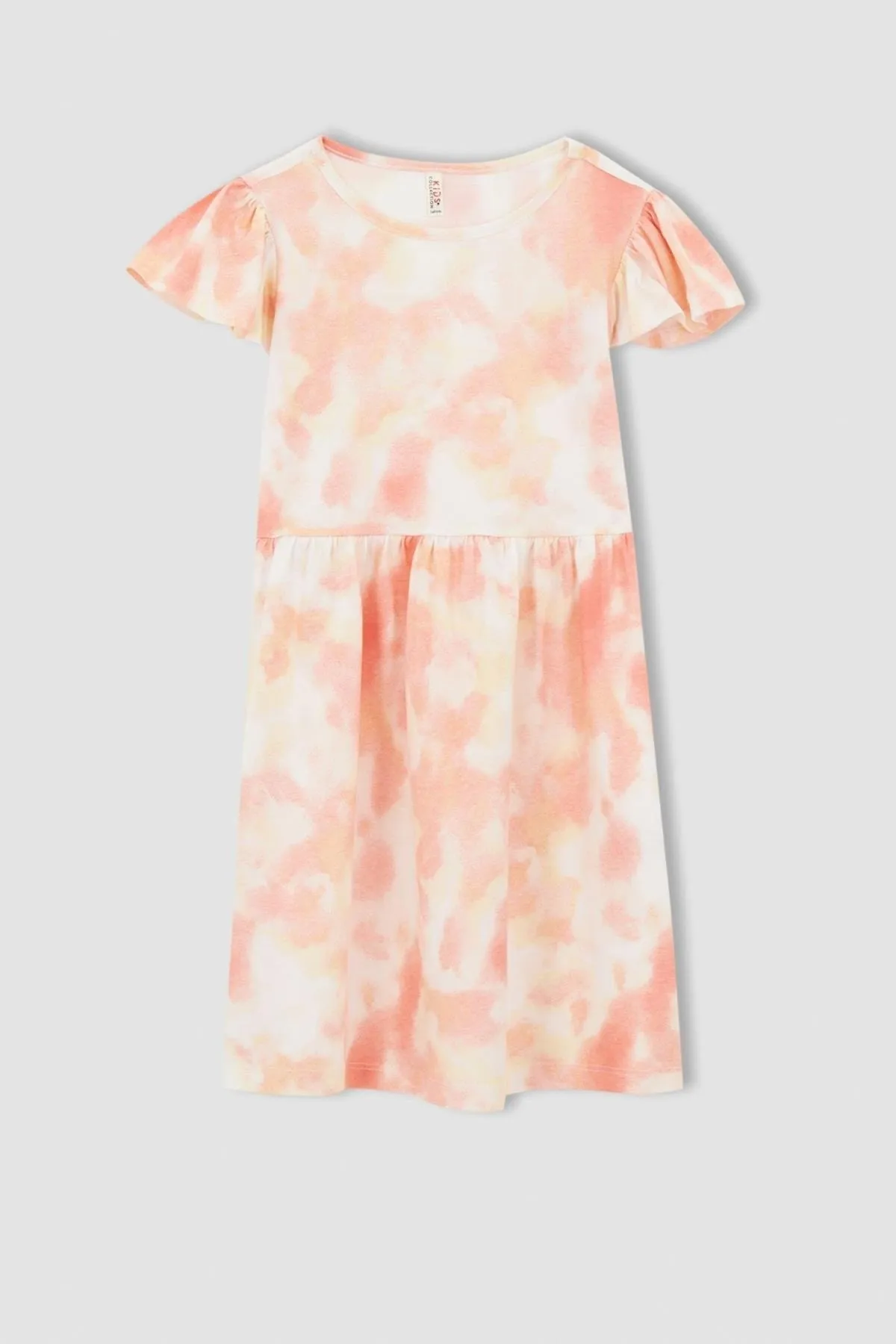 DeFacto  Gemustertes Mädchenkleid aus gekämmter Baumwolle mit kurzen Ärmeln