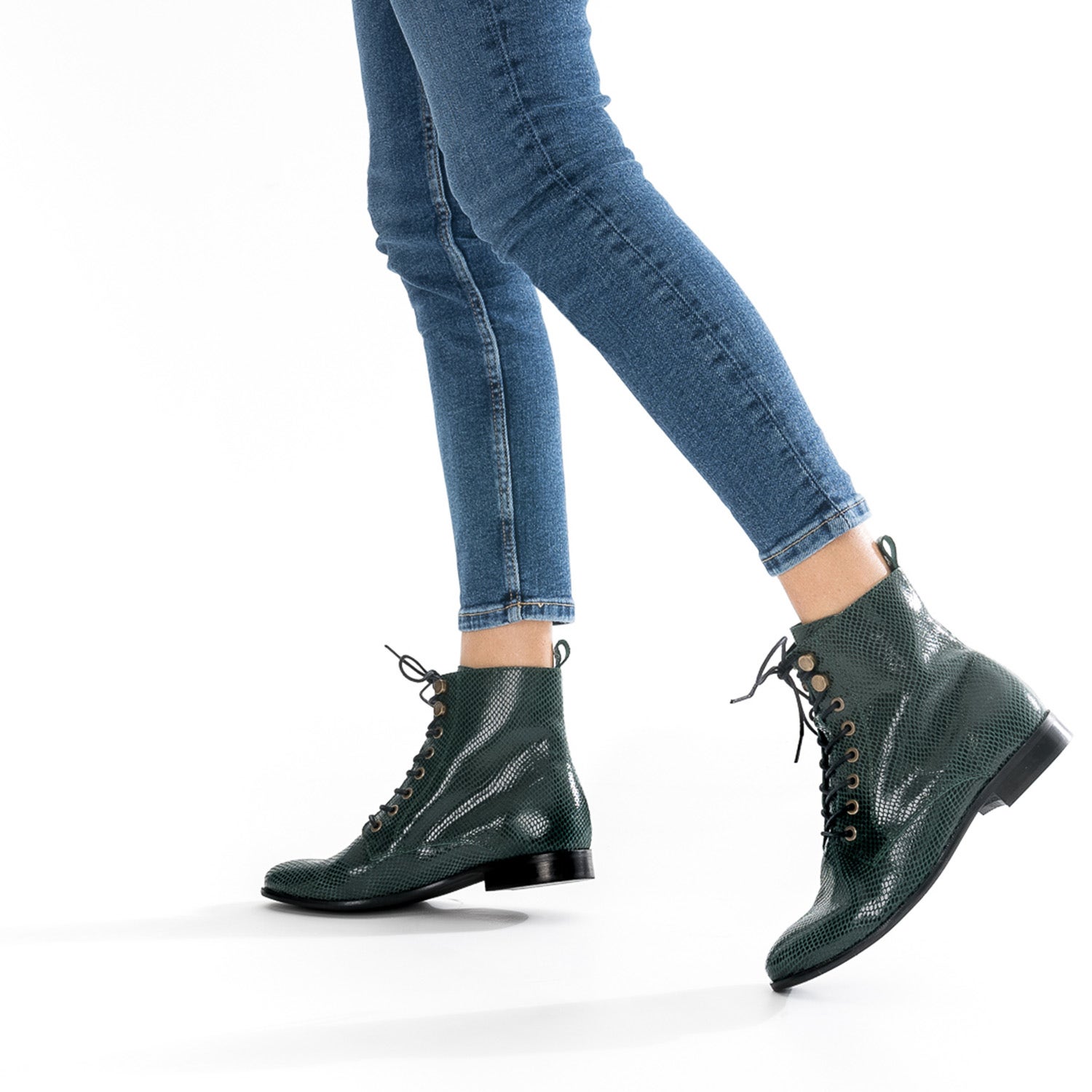 Bottine vert cuir effet python