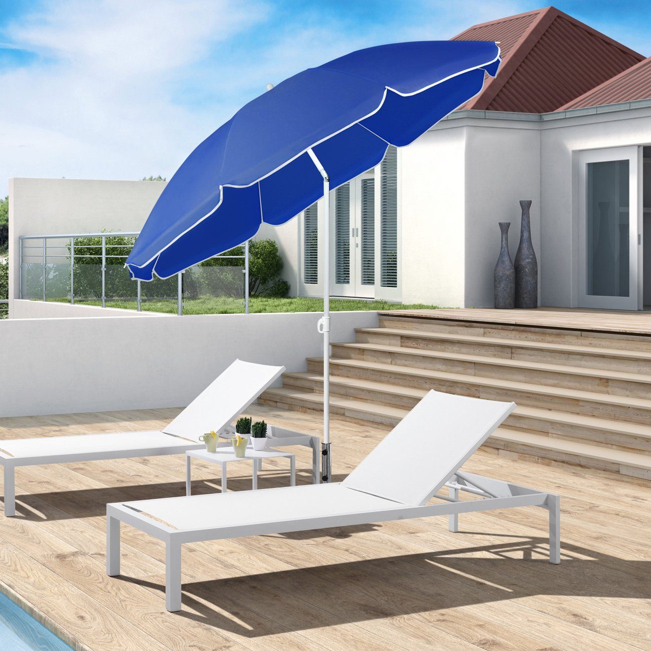 Sekey Sonnenschirm Balkon Schirme Ø 160 cm Strandschirm Balkonschirm mit Schutzhülle, Neigungswinkel verstellbar, Strandschirm mit Schutzhülle