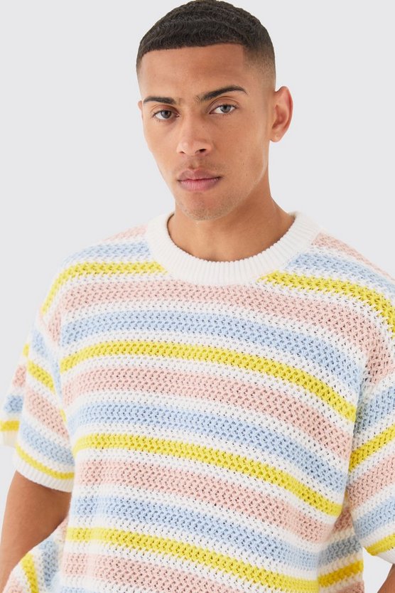 Gestreiftes Oversize T-Shirt in Weiß