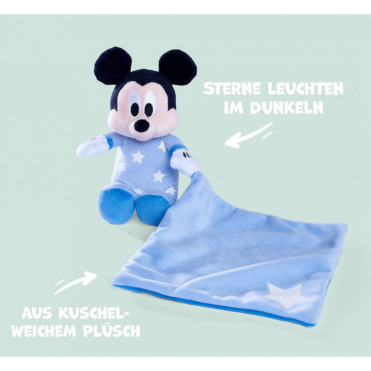Gute Nacht Mickey mit Schmusetuch, leuchtet im Dunkeln
