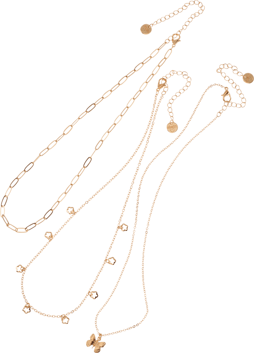 Halsketten-Set Schmetterling in Gold-Optik, 3 St