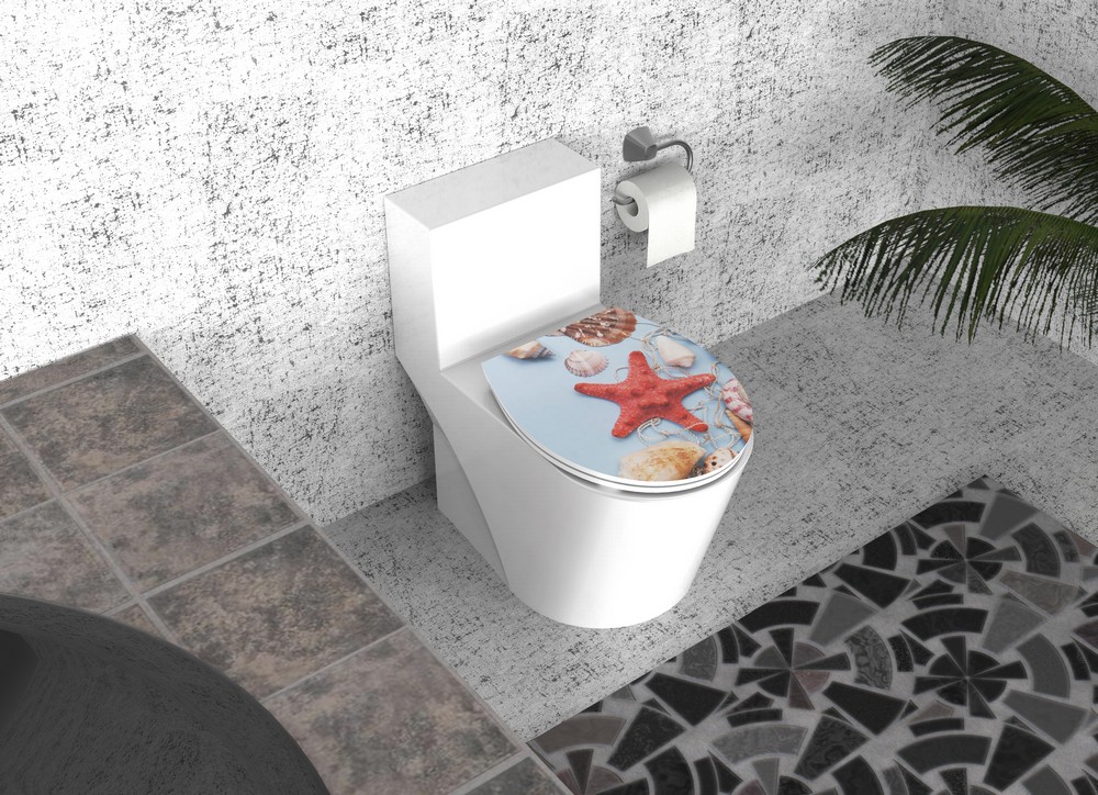 K&H Sanitary Duschwell Duroplast WC-Sitz Water Printing - Muschelnetz
