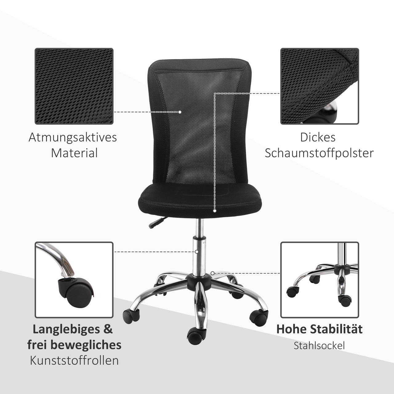 Vinsetto Bürostuhl Ergonomisch, Höhenverstellbarer Schreibtischstuhl, Mesh