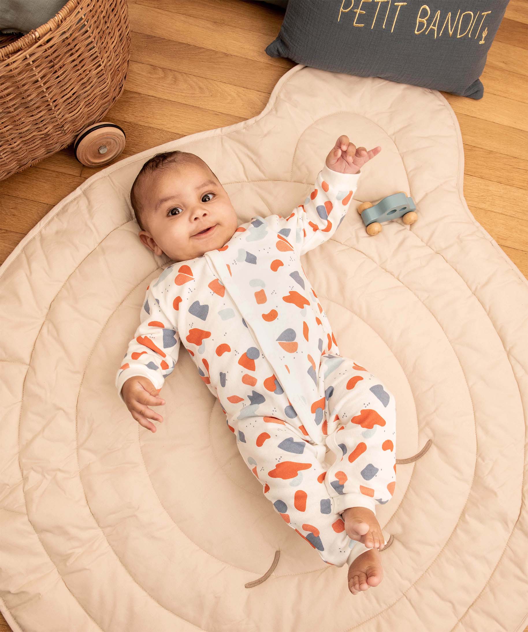 Pyjama bébé imprimé sans pieds avec ouverture devant ecru | GEMO