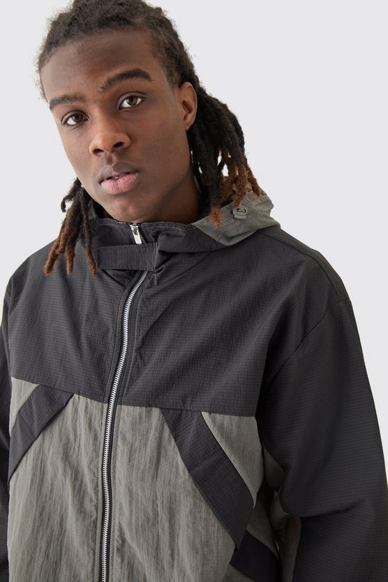 Transparenter Colorblock Windbreaker mit Kapuze