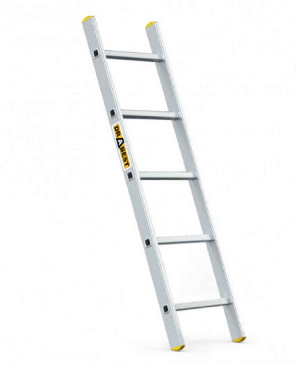 nm_trade Anlegeleiter Aluleiter 1x5 1x6 1x7 Stufen Anlegeleiter 150 kg TÜV-Zertifikat, Gartenleiter, 1x5 1x6 1x7 Stufen, Aluleiter, rutschfeste Füße