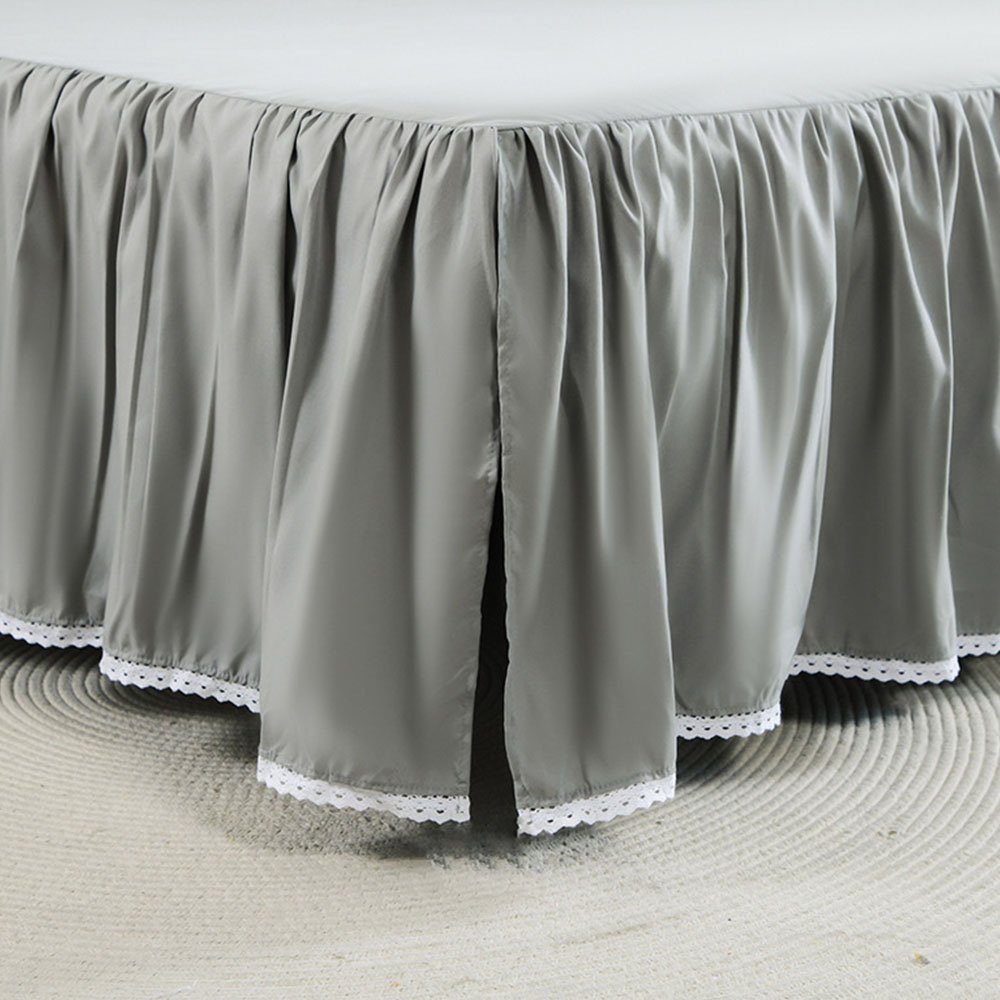Matratzenschoner Bettrock mit gerüschtem plissiertem Spannbetttuch grau 60x80+14inch FELIXLEO