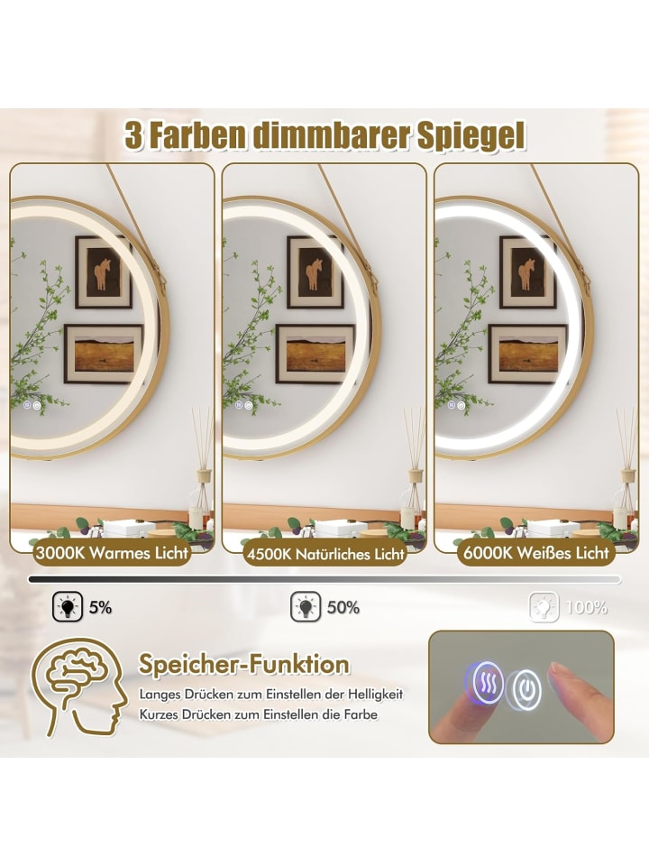 COSTWAY 60cm Badezimmerspiegel mit Anti-Beschlag-Funktion in Silber günstig kaufen onesize