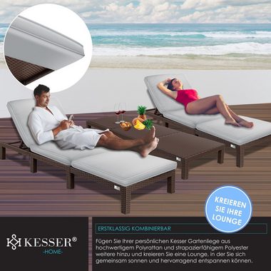 KESSER Gartenliege, Sonnenliege Polyrattan Palma Gartenliege Auflage für Balkon