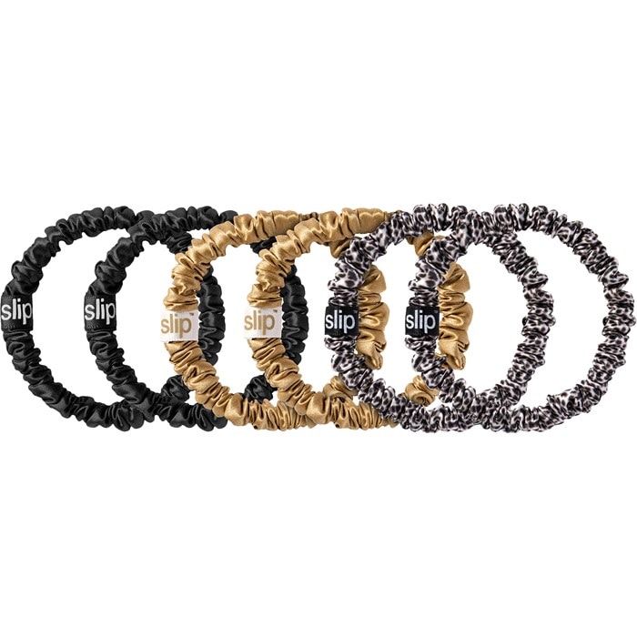Pure Silk Skinny Hair Scrunchies Leopard Mix