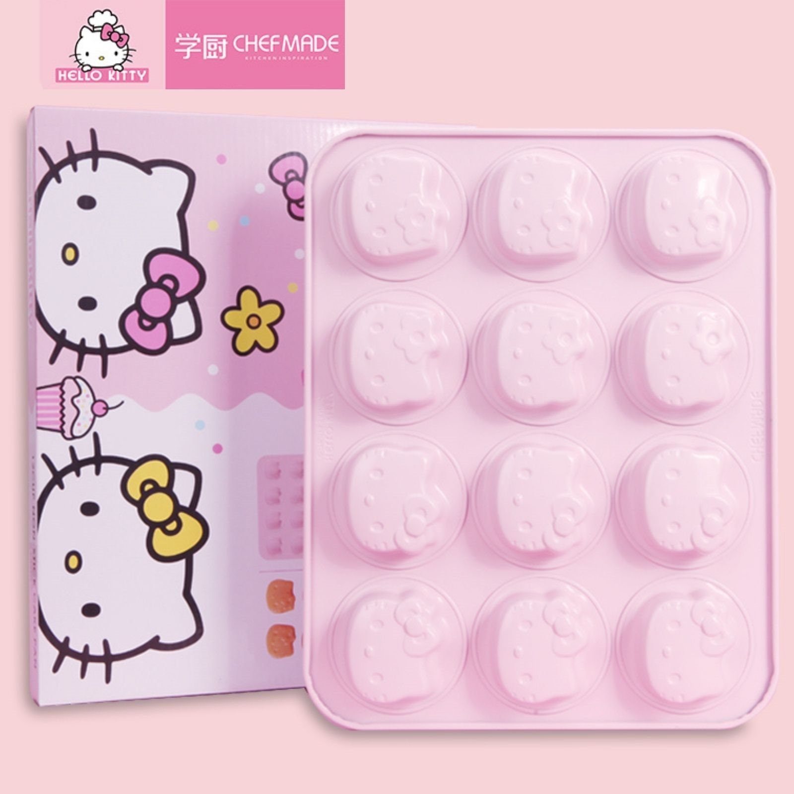 Chefmade Muffinform Muffinblech, (CHEFMADE, HELLO KITTY, Pink, 12er Muffinblech, 326x258x28mm, antihaft- & silikonbeschichtet, Muffinform, Cupcakeblech, Minikuchenform, Backblech, Cup-Cakes, Kohlenstoffstahl 1-tlg), Muffinform 12 Muffins - Muffin Bac