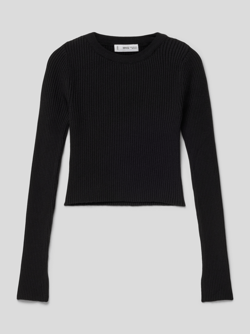 Cropped Longsleeve in Ripp-Optik in schwarz