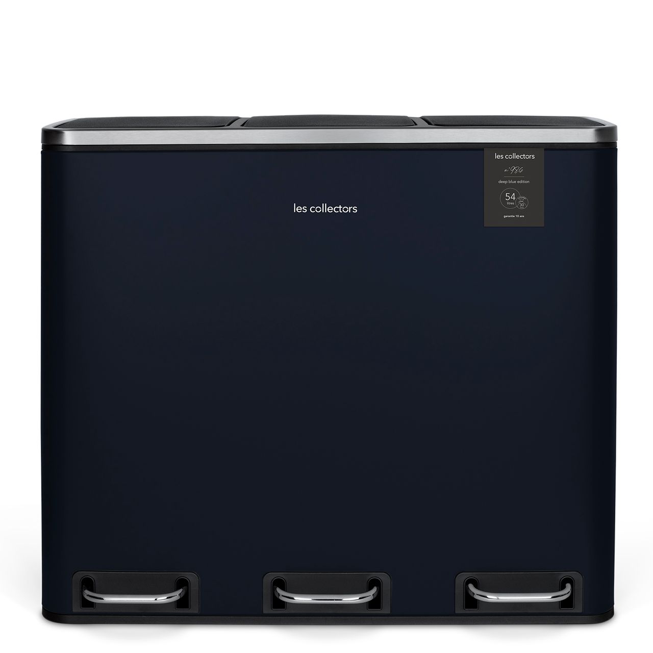 Les Collectors Nr. 986, Mülleimer, 3 Behälter, Fassungsvermögen 54 l, 3 x 18 l, Edelstahl, Pedal aus Stahl, rutschfest, dunkelblau, matt