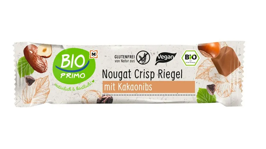 BIO PRIMO Bio Nougat Crisp Riegel mit Kakaonibs 40 g