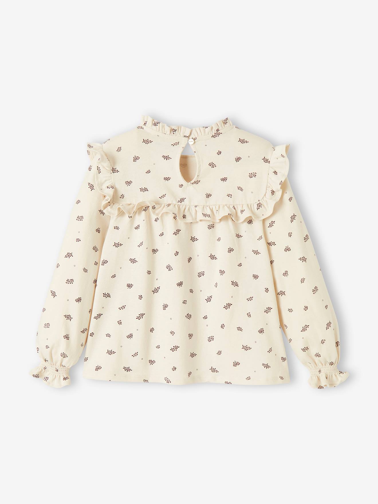 T-shirt blouse volanté imprimé fleurs fille rose aop