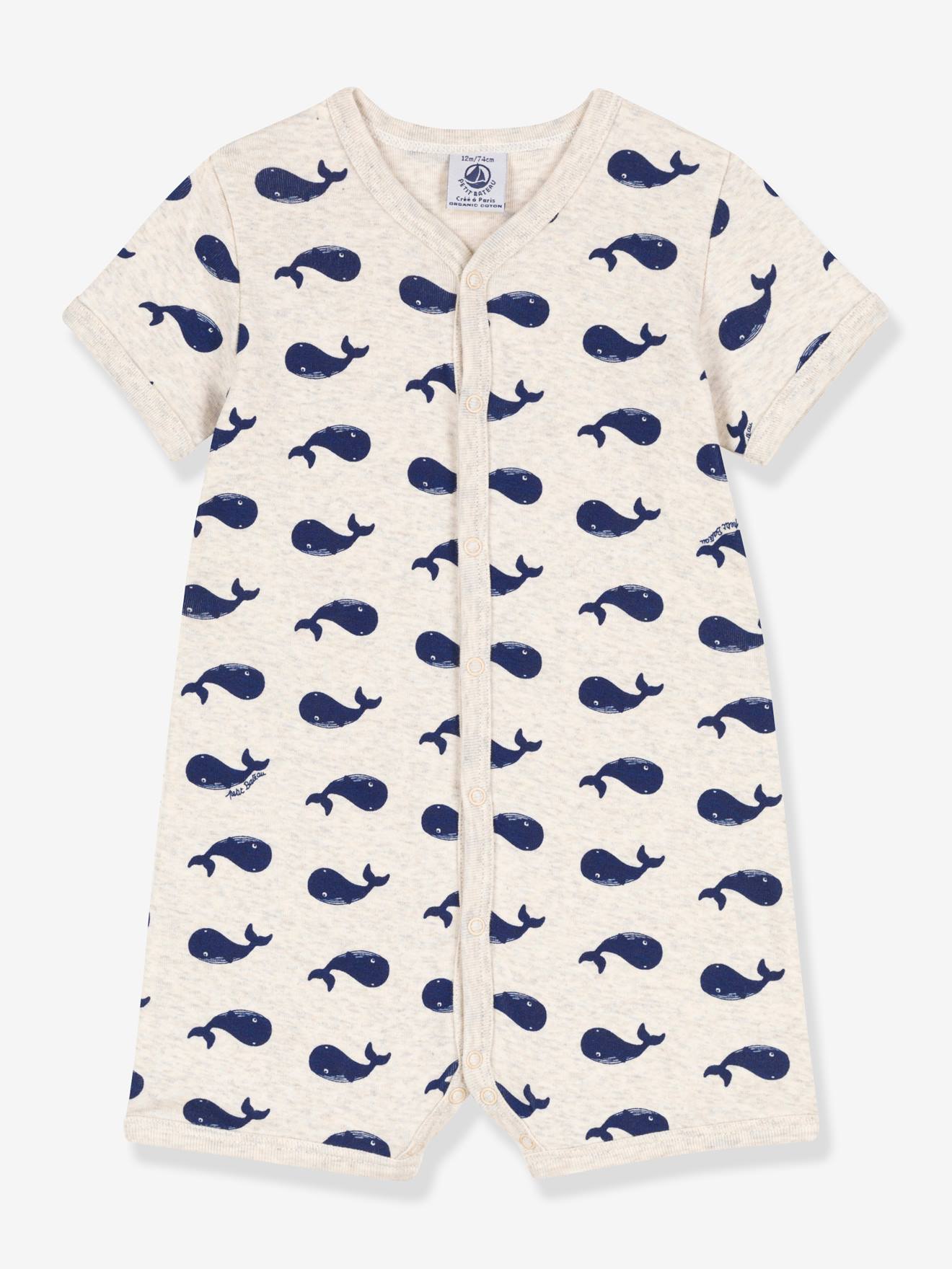 Petit Bateau Baby Kurzoverall PETIT BATEAU, Bio-Baumwolle - beige meliert