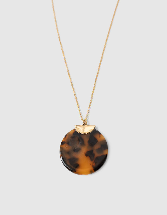 Sautoir long pendentif marron façon écailles Femme