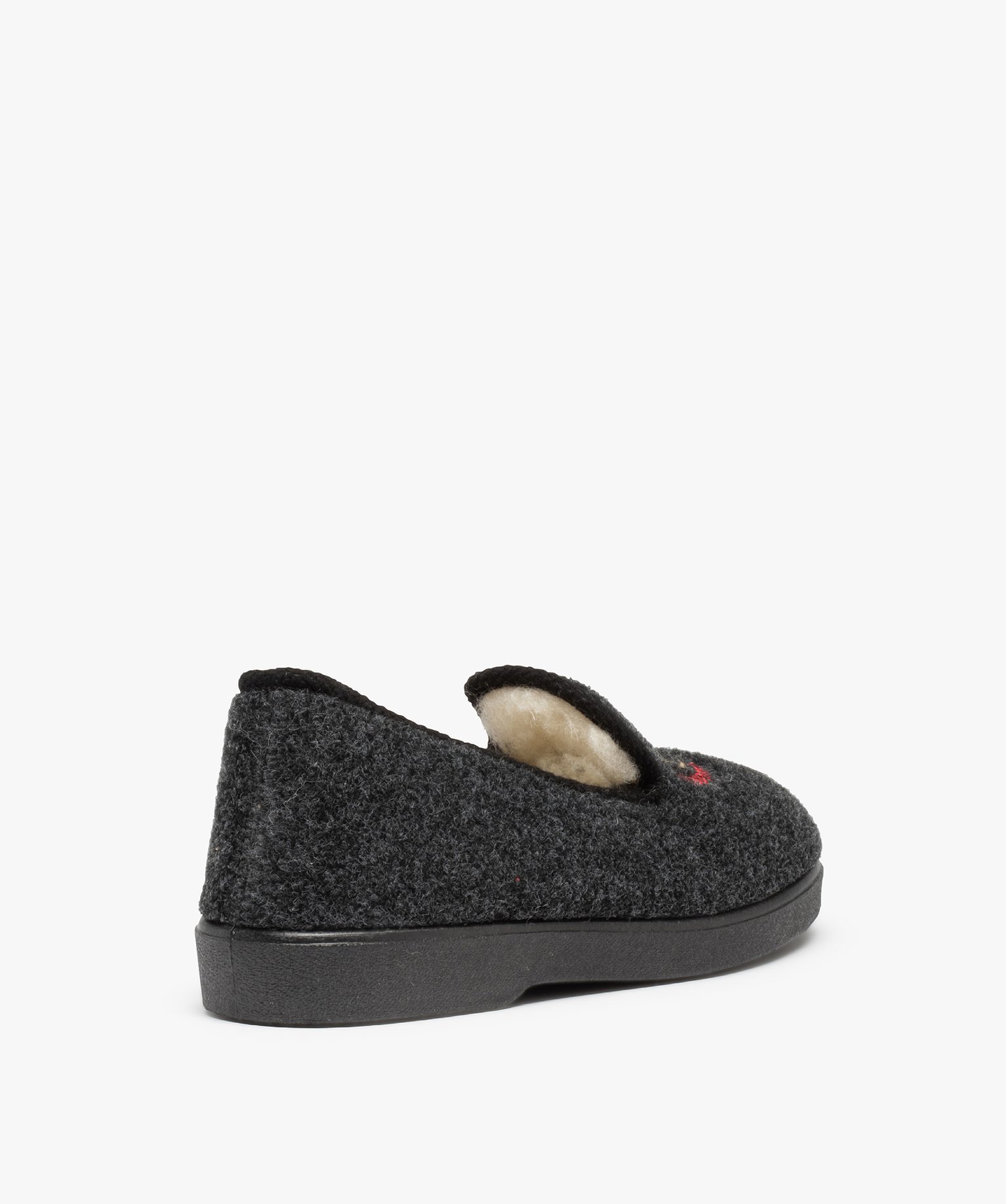 Chaussons homme charentaises en feutrine brodée gris fonce | GEMO