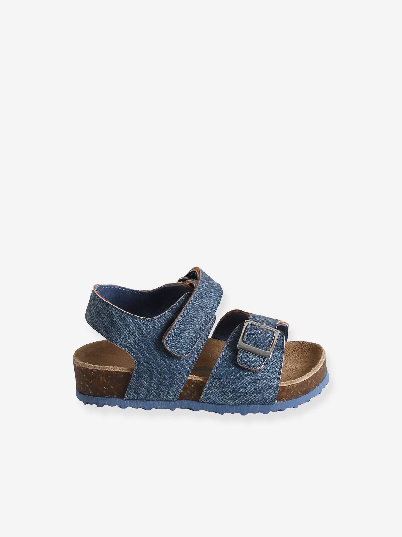 Vertbaudet Baby Sandalen, Denim-Optik - blau