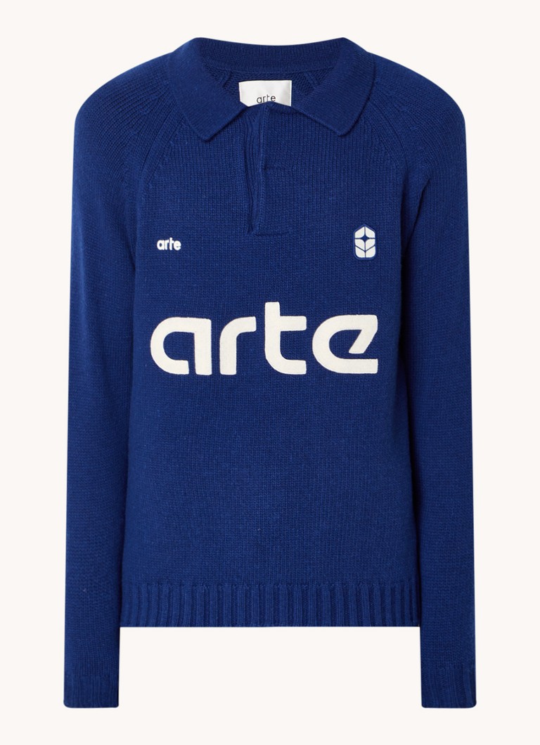 Arte Antwerp Džemper od grubo pletene mješavine vune s polo ovratnikom i izvezenim logotipom