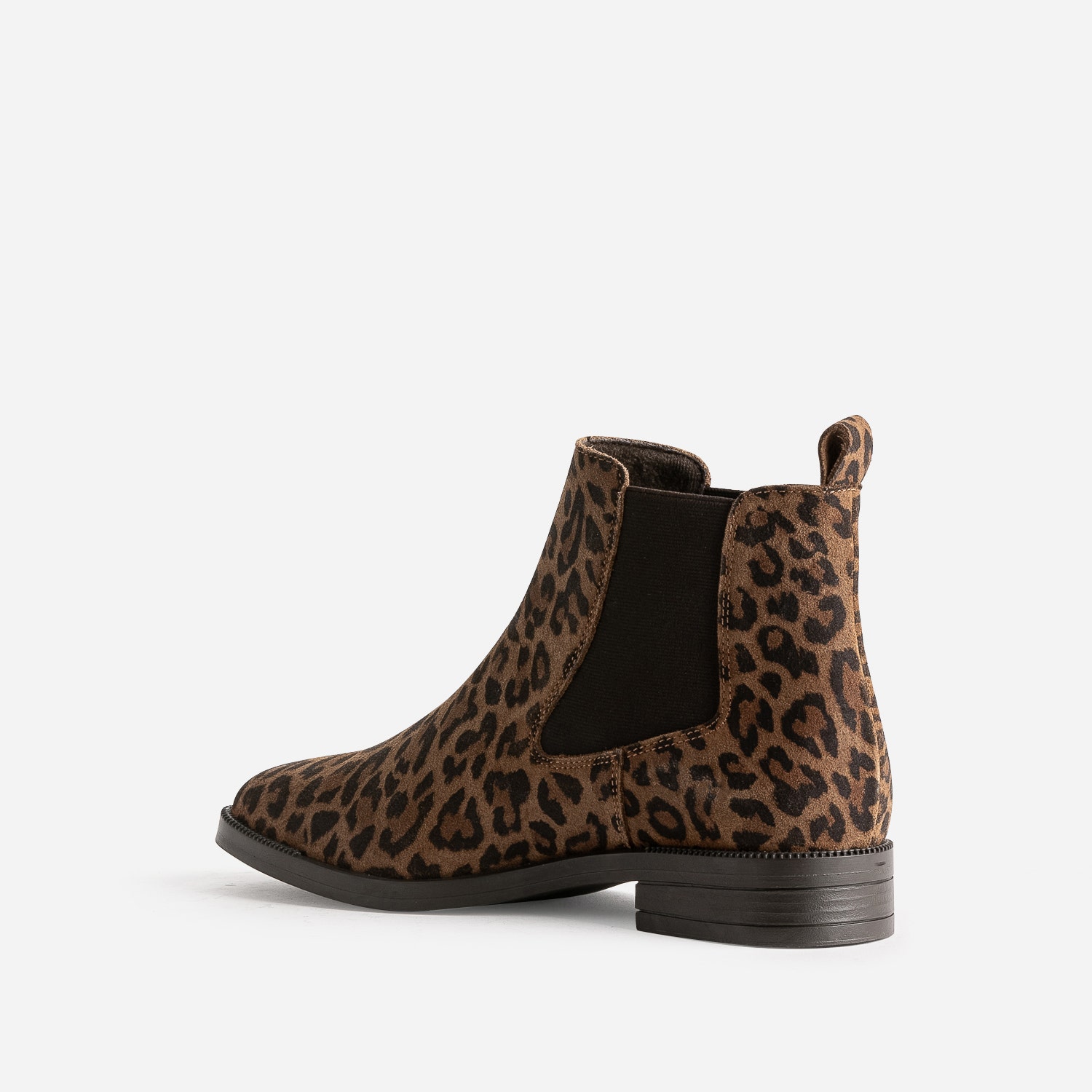 Chelsea boots camel éco-conçu cuir velours à motif léopard