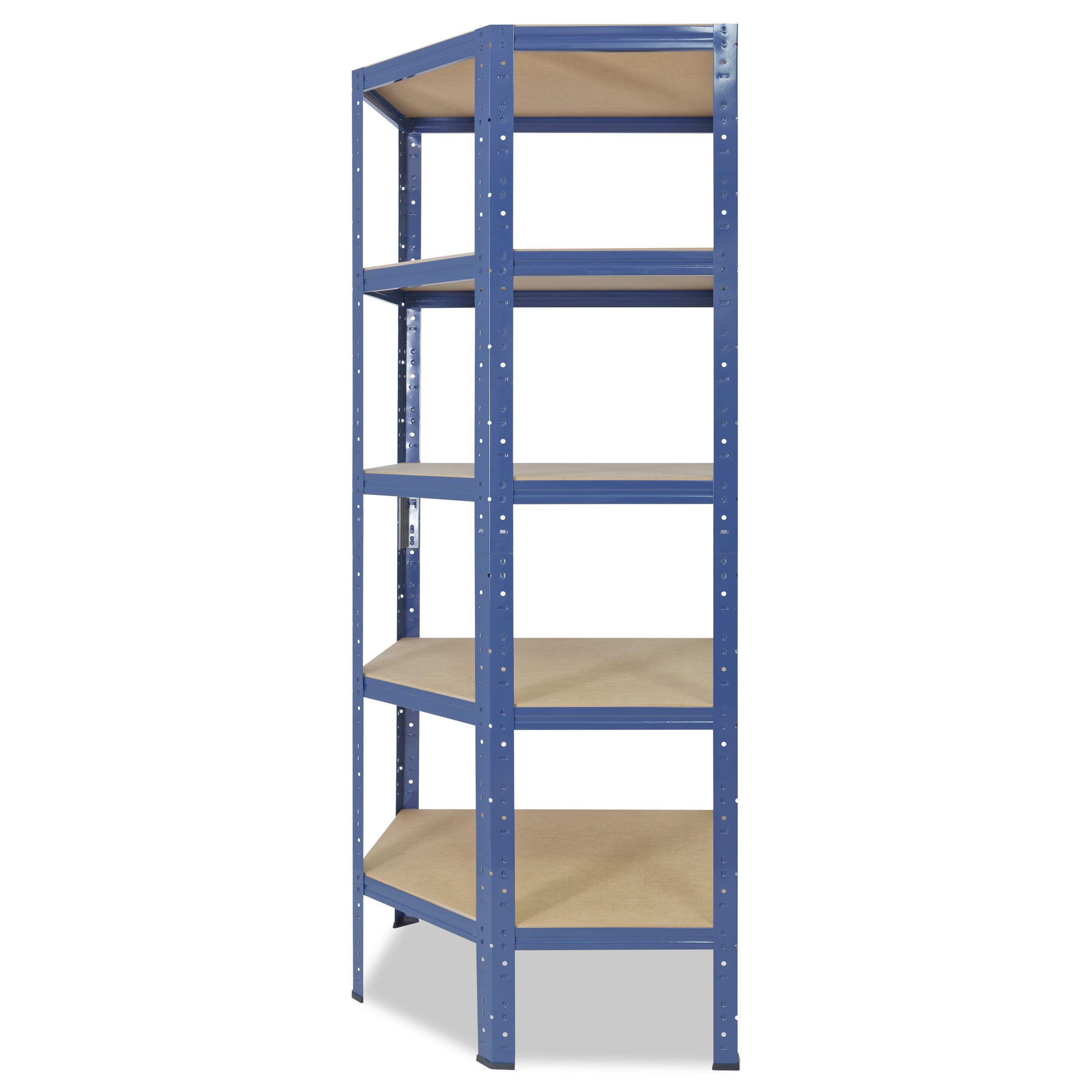 shelfplaza Eckregal HOME, 180x70x40cm blau, Metall Eckregal stehend mit 5 Böden, Corner Shelf 175kg Tragkraft Schwerlastregal Ecke, Steckregal verzinkt Eckregal Keller Garagen Regal