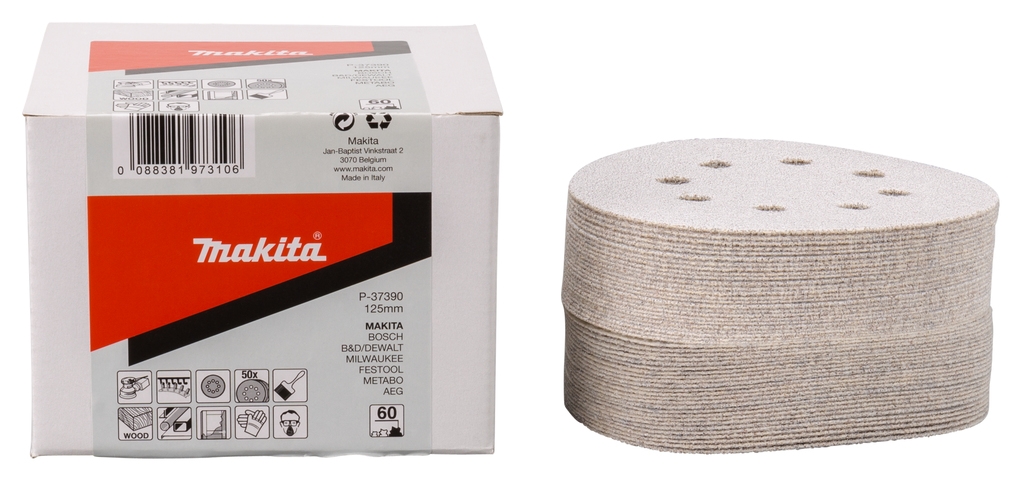 Accessoires Makita P-37390 Disque de ponçage 125 mm K60 blanc Velcro 50 pièces