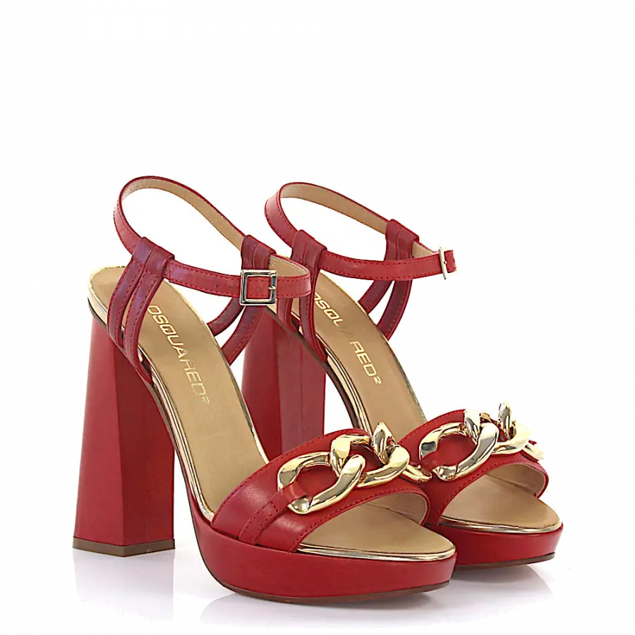 Dsquared2 - Plateausandalen Glattleder Kalbsleder Zierkette rot - rot