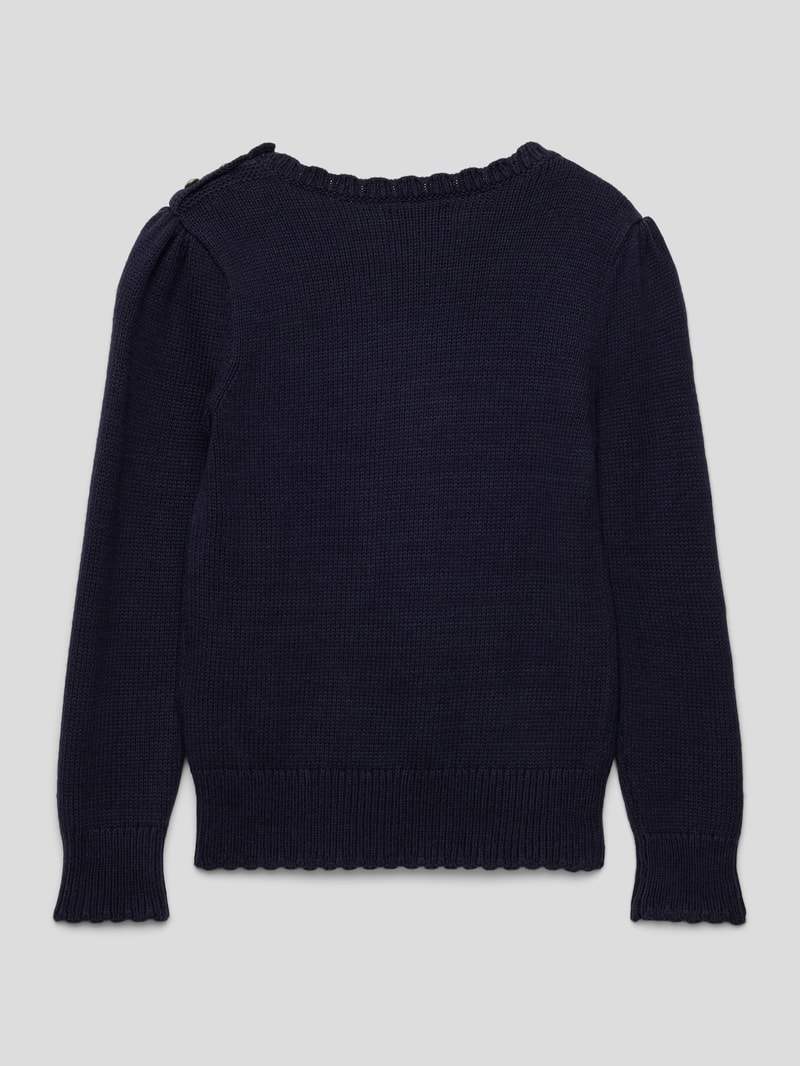 Strickpullover mit Motiv-Stitching und Wellensaum in marineblau