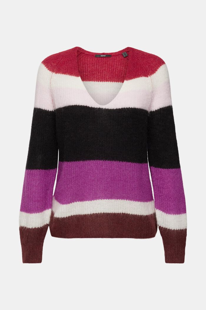 Gestreifter V-Pullover mit Wolle und Alpaka