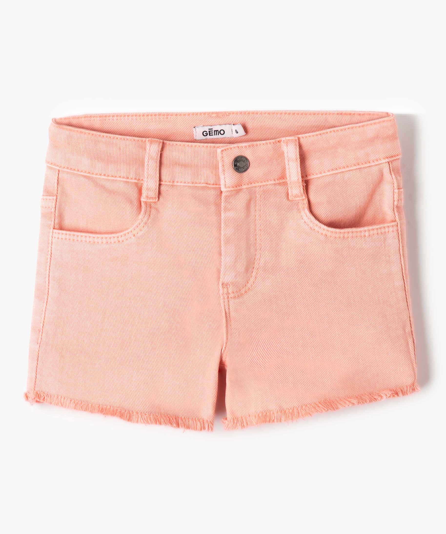 Short fille en jean avec bas à franges rose | GEMO