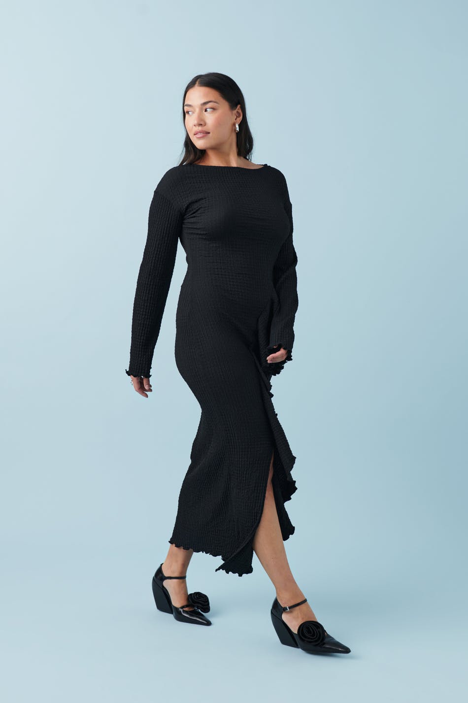Wide sleeve ruffle dress