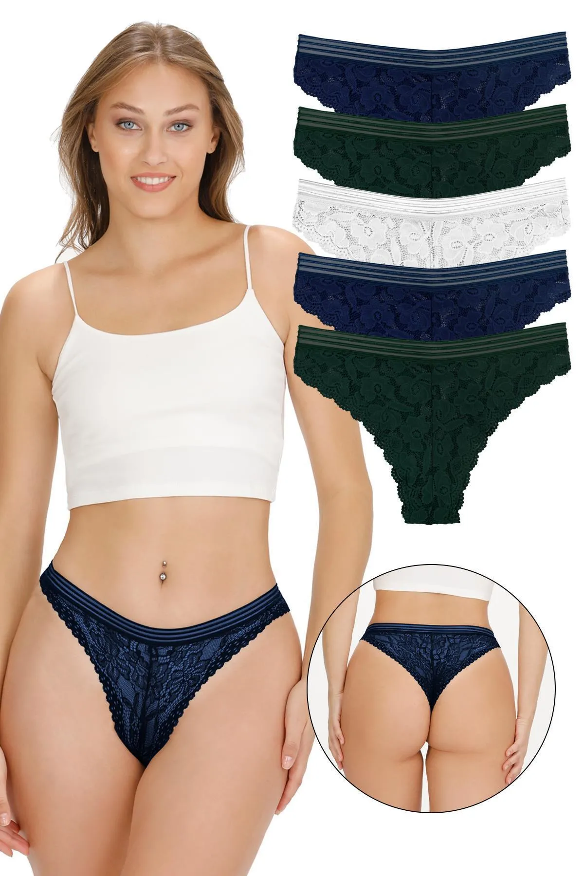 Sensu  5-teiliges Damen-Slip-Set aus Vollspitze
