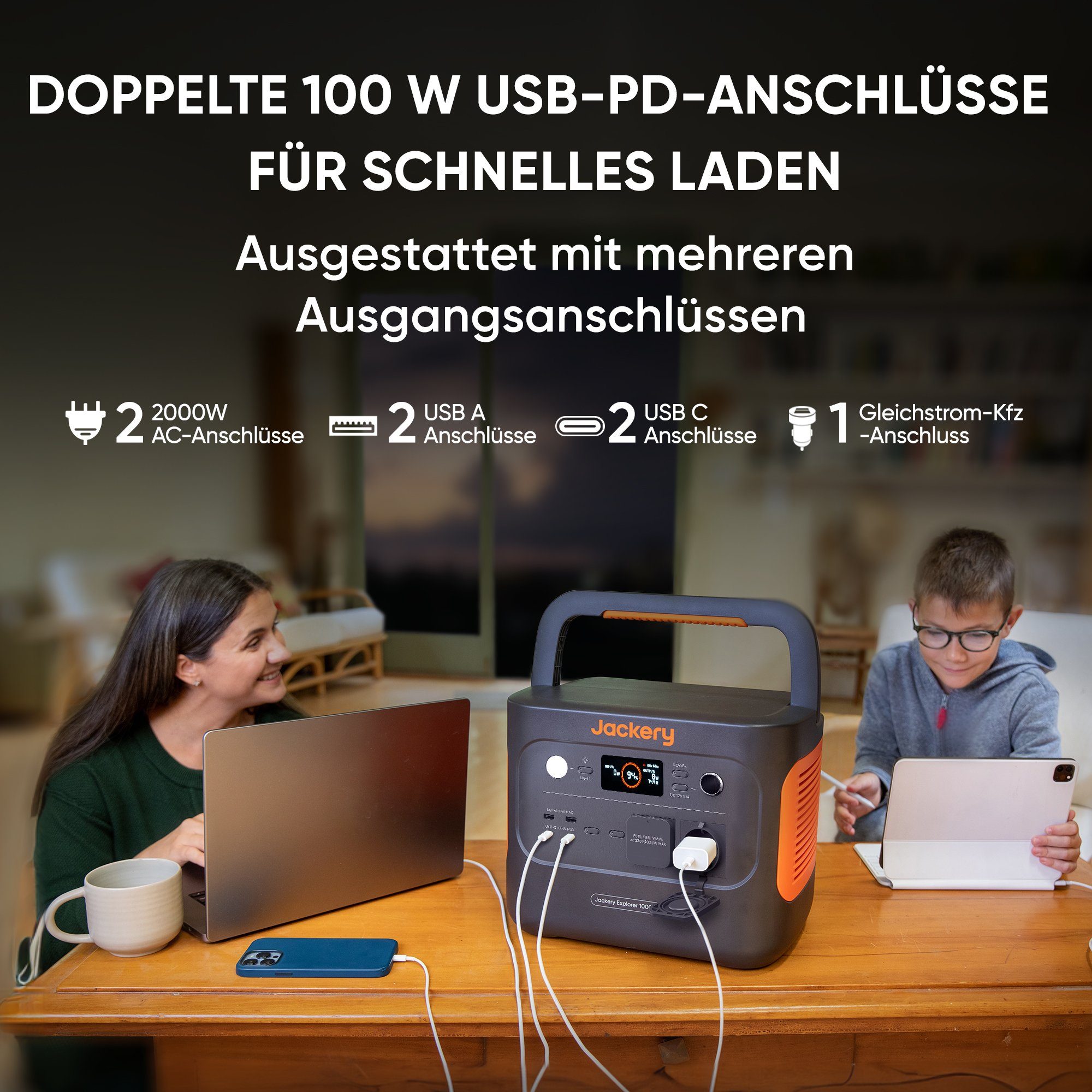 Jackery Stromerzeuger Explorer 1000 Plus Tragbare Powerstation 1264Wh LiFePO4, 4,00 in kW, (1-tlg), Erweiterbar zu 5kWh für Camping Ourdoor