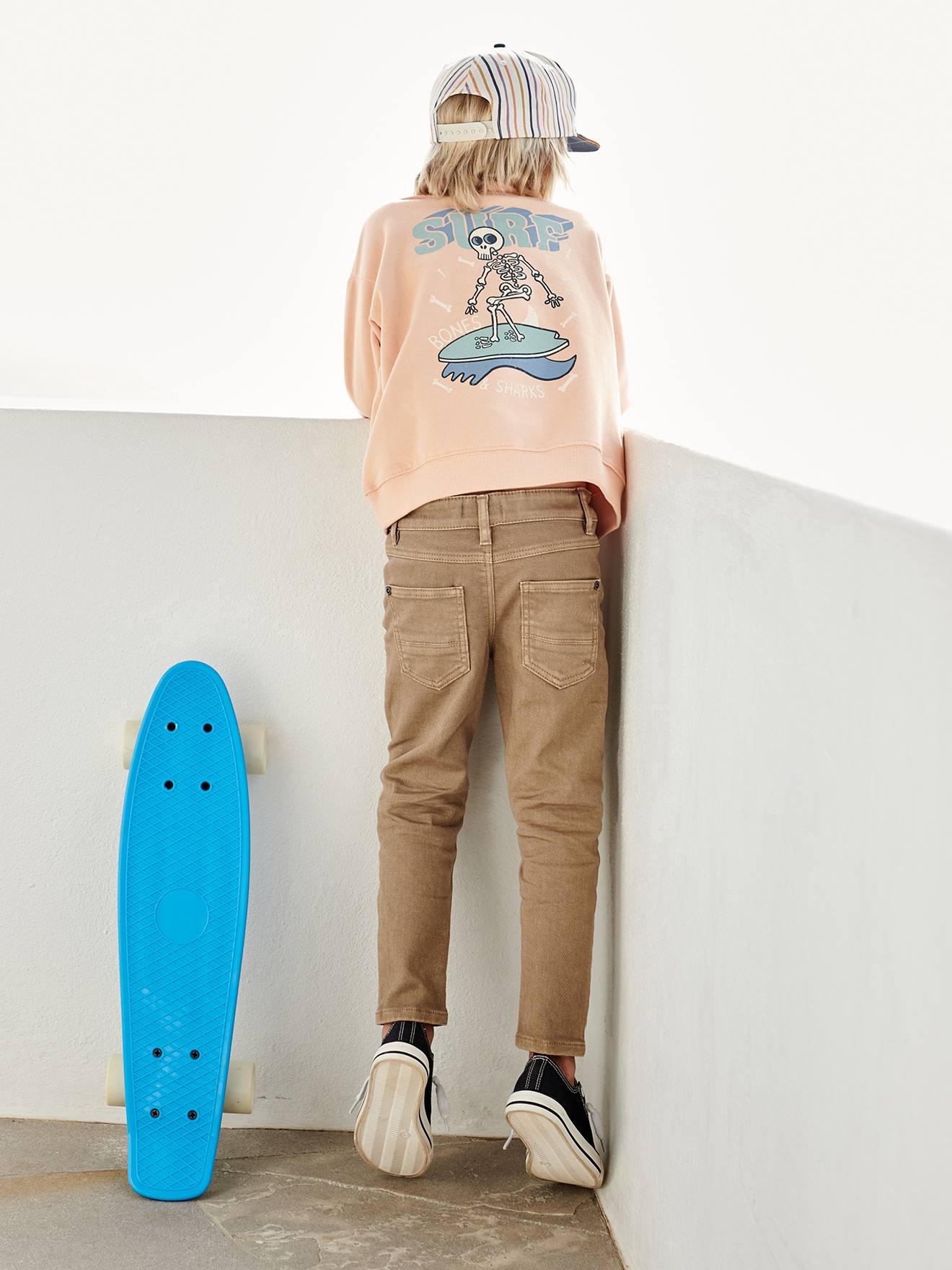 Sweat garçon maxi motif dos abricot poudré