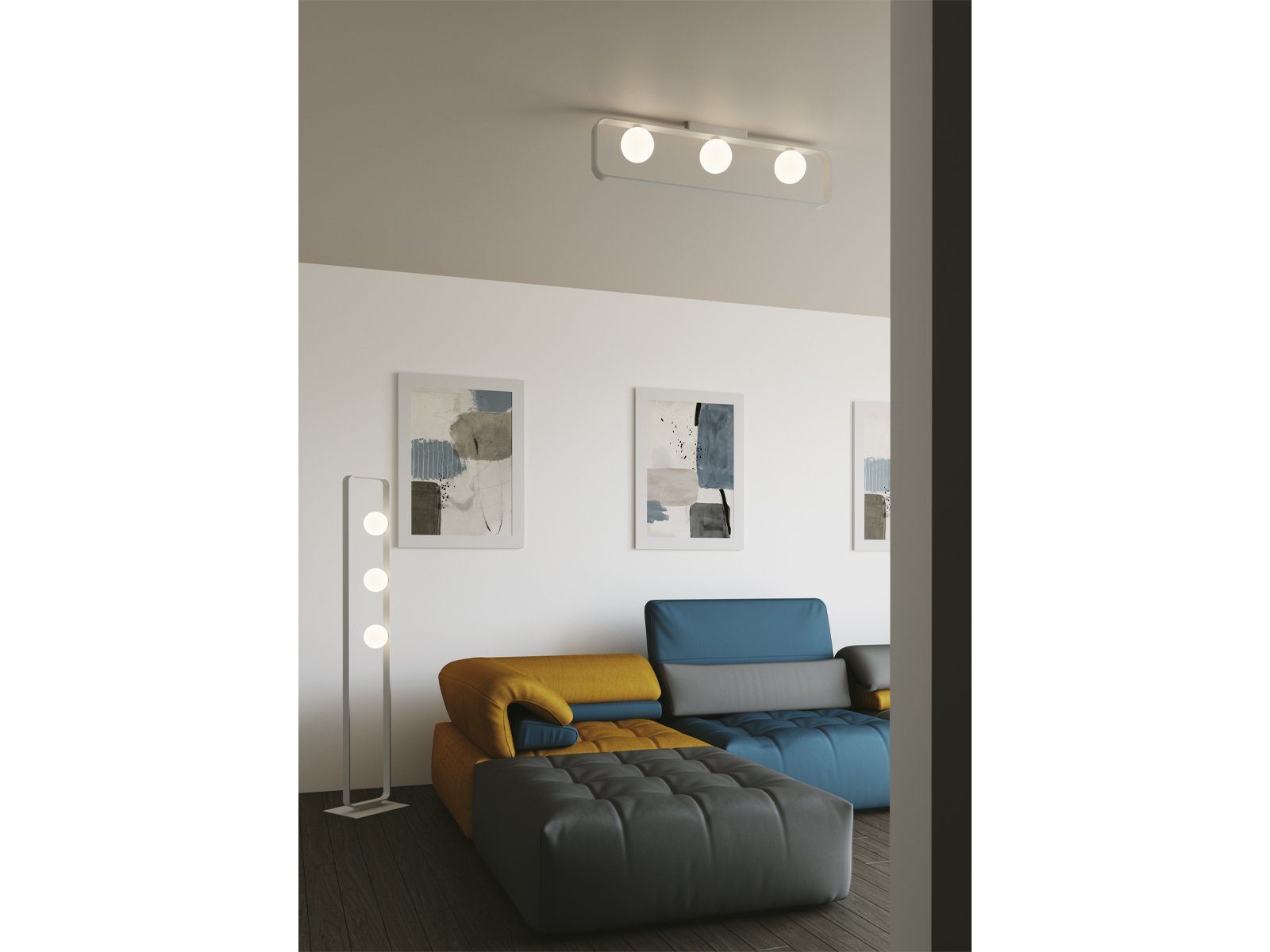 meineWunschleuchte LED Stehlampe, Dimmfunktion, LED wechselbar, Warmweiß, ausgefallene moderne Designer Lampe dimmbar 3x Glas-kugel Lampenschirm