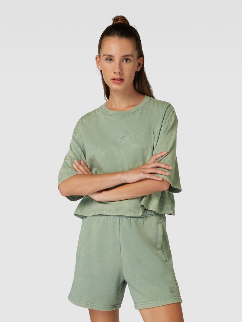 Cropped T-Shirt mit Label-Stitching in lindgrün