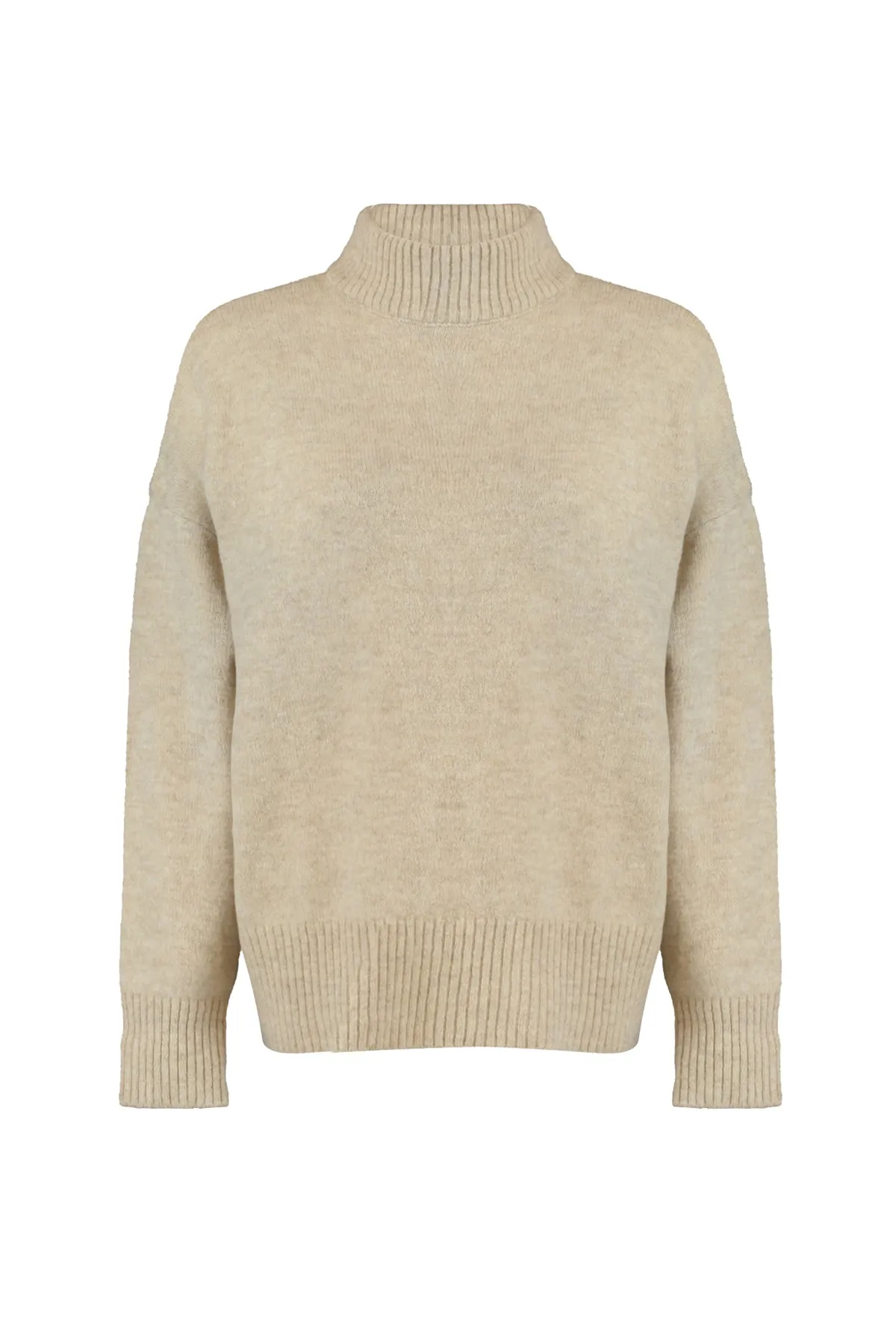 Trendyol Collection  Stone Wide Fit Weicher strukturierter Strickpullover mit Stehkragen TWOAW23KZ00469