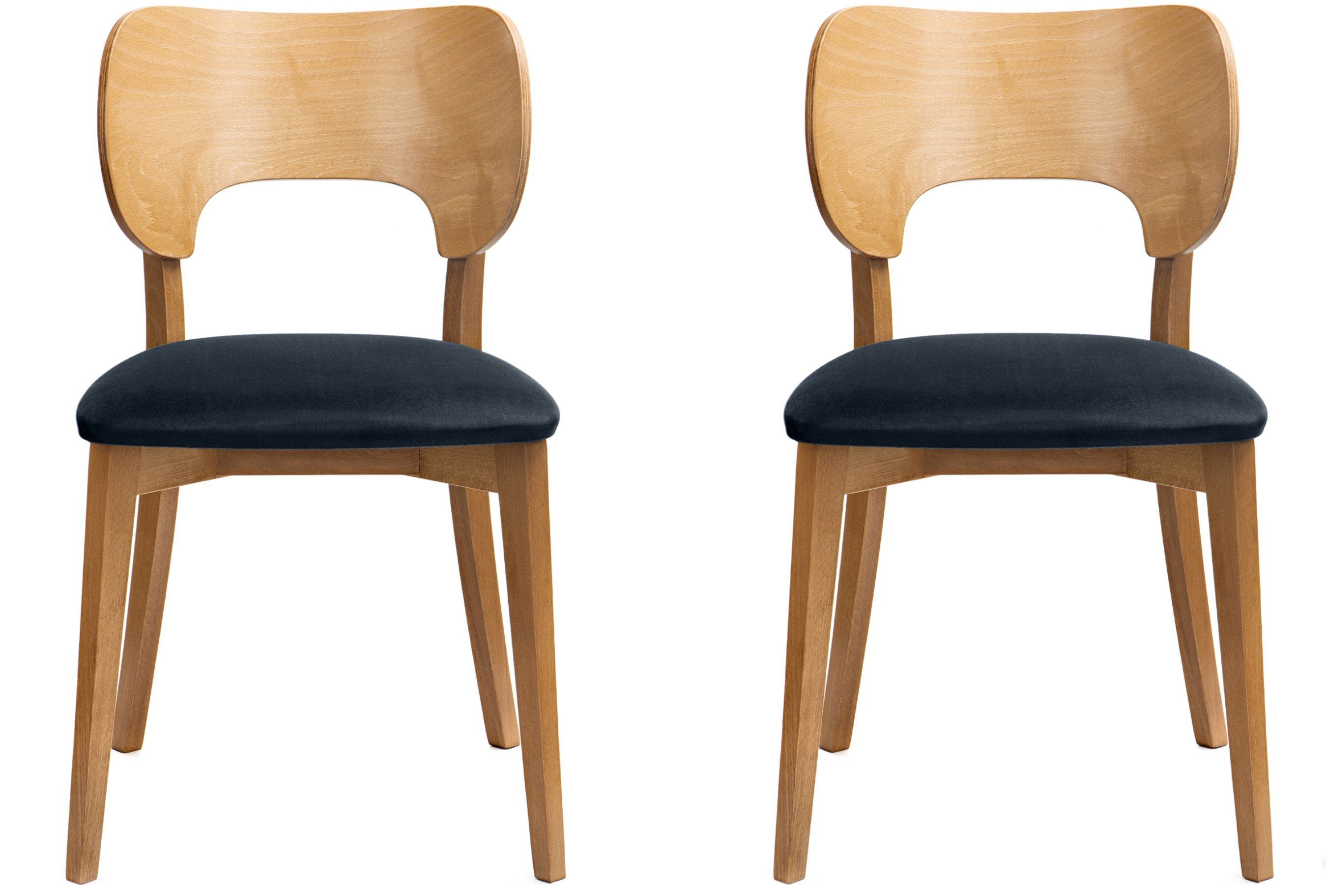 Konsimo Holzstuhl LYCO Küchenstühl Esstischstühl Wohnzimmerstühl Esszimmer Stühl Eiche (Esszimmerstühl, 2 St), Velours-Sitz, Gestell aus Massivholz