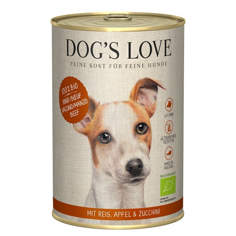 DOG'S LOVE Hundenassfutter DOG'S LOVE BIO 6x400g Rind mit Reis, Apfel & Zucchini